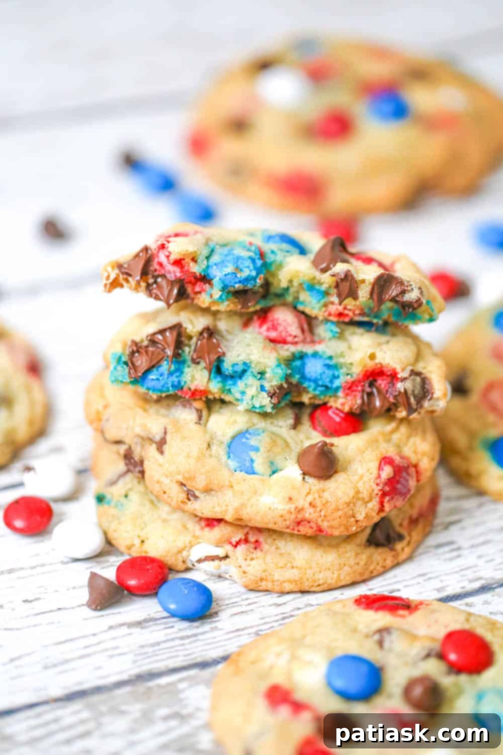 stack of Best red white blue chocolate chip cookies red white and blue cookies m&m