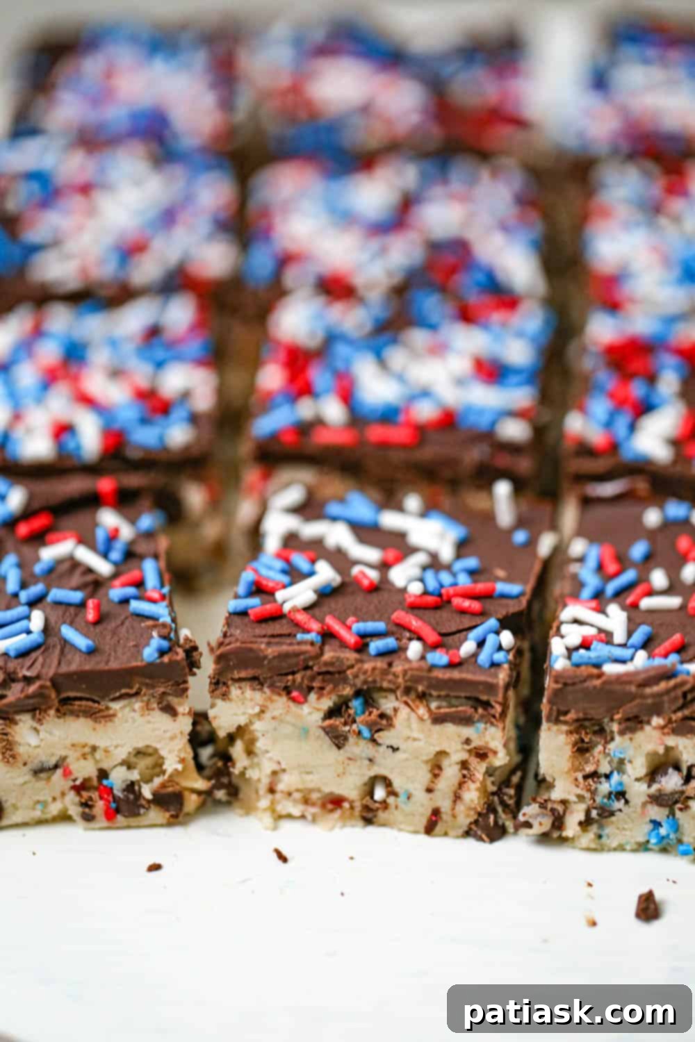 Chilled Chocolate Chip Cookie Dough Bars 6 Sweet treat for the 4th of July, no bake cookie dough bars