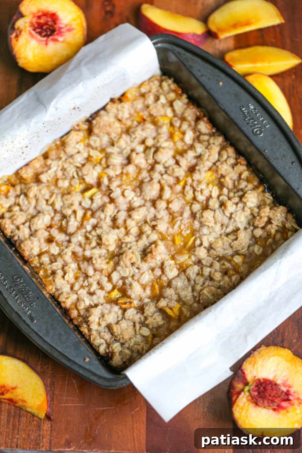 easy Oatmeal Peach Pie Crumble Bars recipe