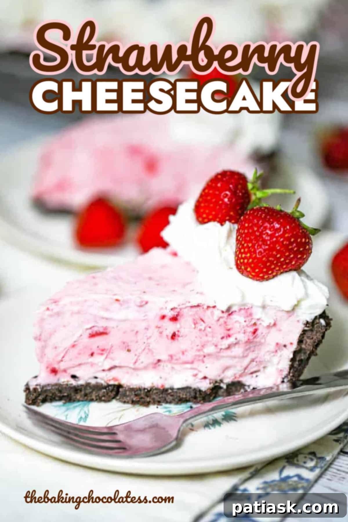 Strawberry Dream Cheesecake 6 Another close-up of frozen strawberries cheesecake slice