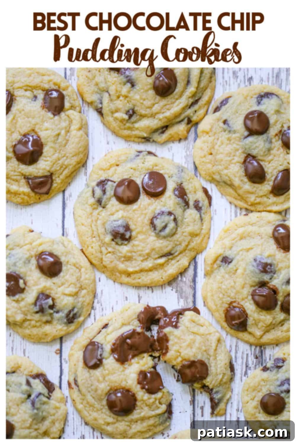 Velvet Pudding Chocolate Chip Cookies 9 Delicious Homemade Chocolate Chip Pudding Cookies stacked on a plate