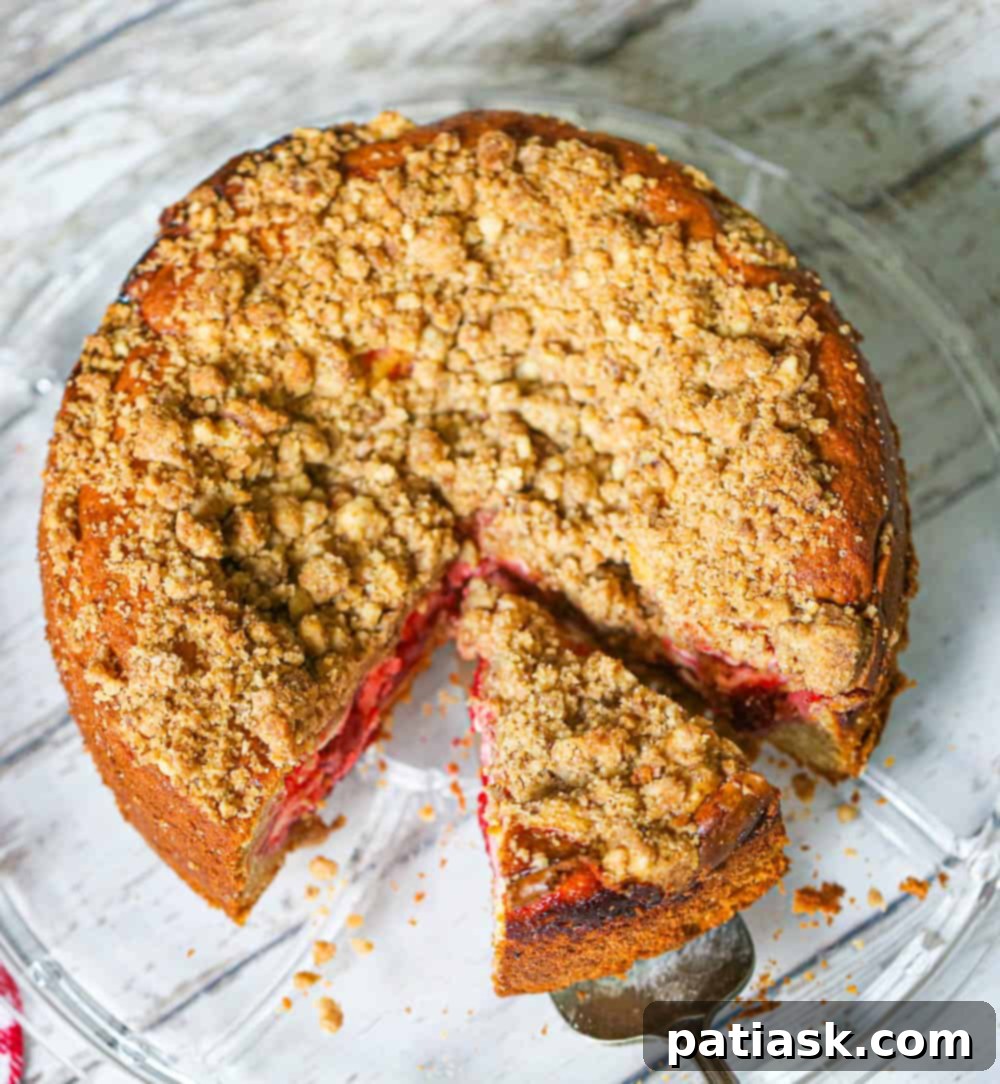 Cherry Cheesecake Coffee Cake 4 A stunning top-down view of the baked Cherry Cream Cheese Coffee Cake, ready to be sliced.