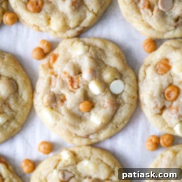 Sweet & Salty White Chocolate Caramel Gems 10 Salted Caramel White Chocolate Cookies hero image for recipe card