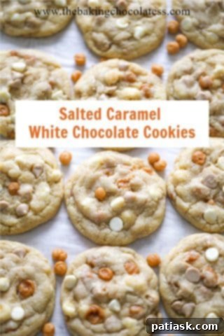 Sweet & Salty White Chocolate Caramel Gems 11 Salted Caramel White Chocolate Cookies on a holiday-themed background