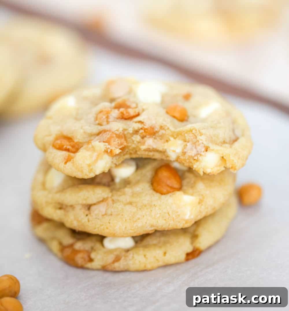 Sweet & Salty White Chocolate Caramel Gems 3 Close-up shot of warm, soft Salted Caramel White Chocolate Cookies