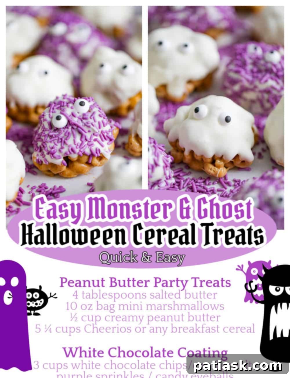 Spooky Cereal Snack Bars 7 A creative collage of various Easy Halloween Cereal Treats for Pinterest
