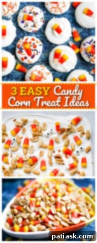 Close-up of all three easy candy corn treat ideas