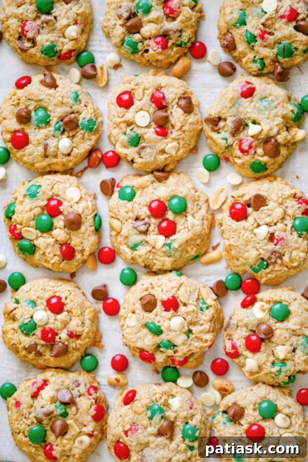 Rows of freshly baked Christmas Cowboy Cookies