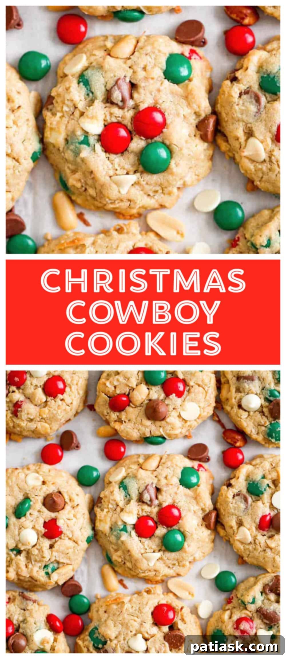 Tall stack of Christmas Cowboy Cookies