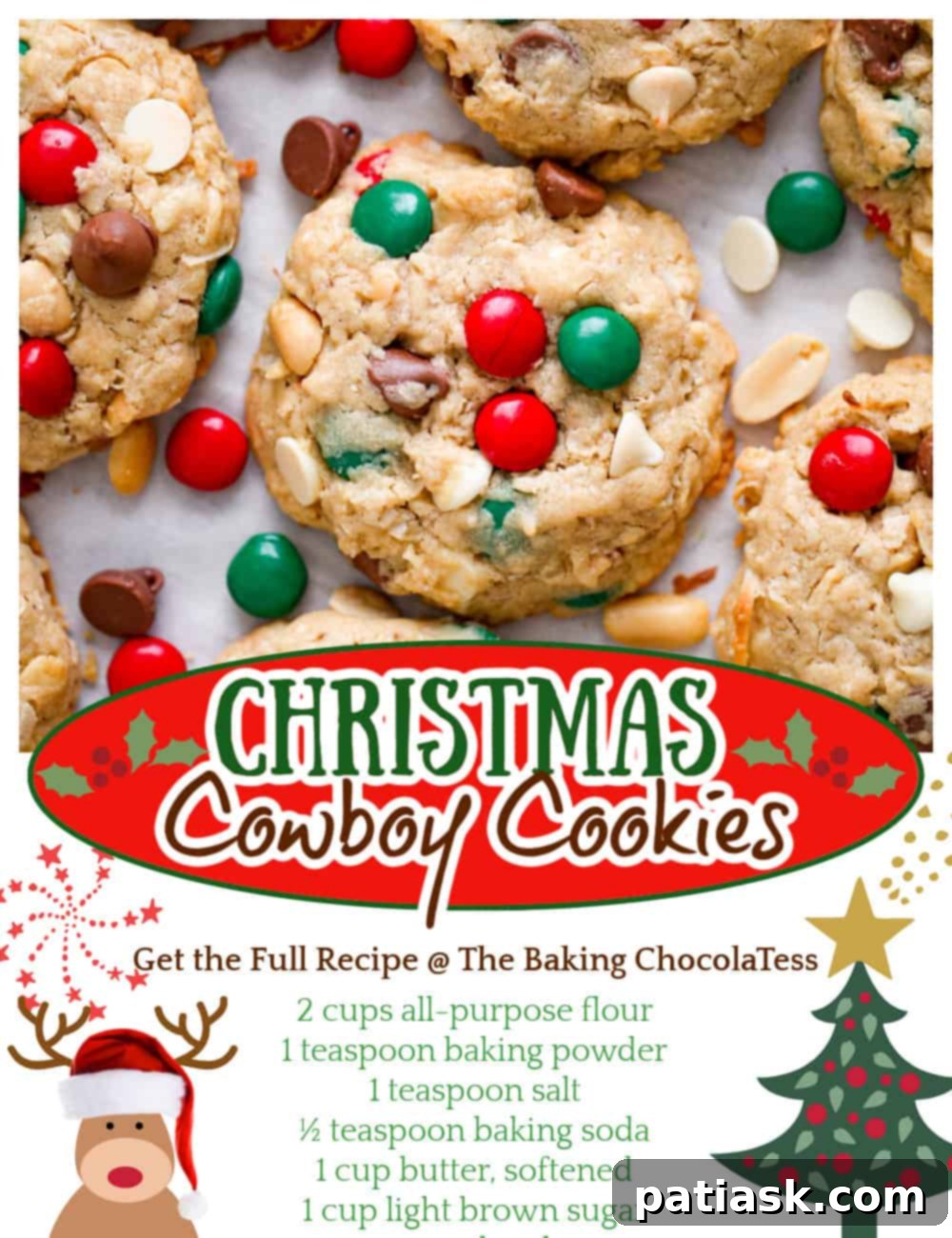 Close-up of a Christmas Cowboy Cookie with various mix-ins