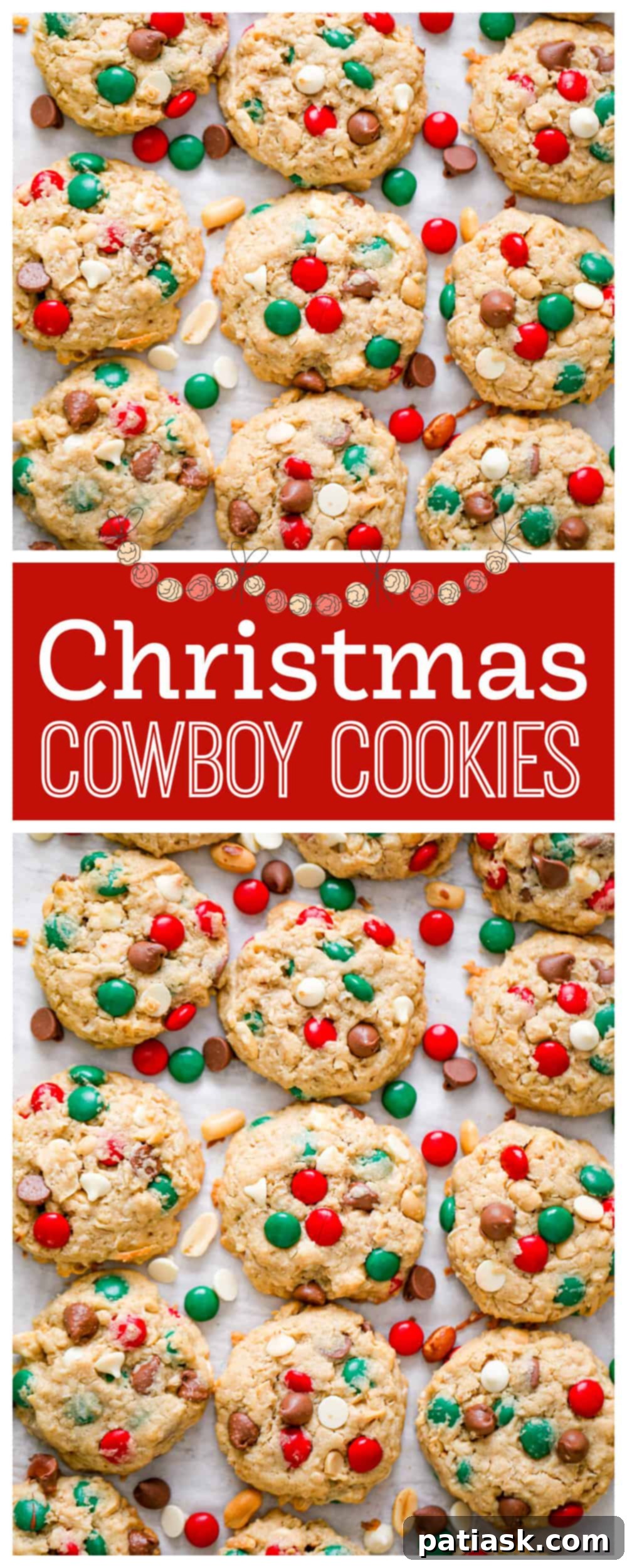 A batch of freshly baked Christmas Cowboy Cookies cooling