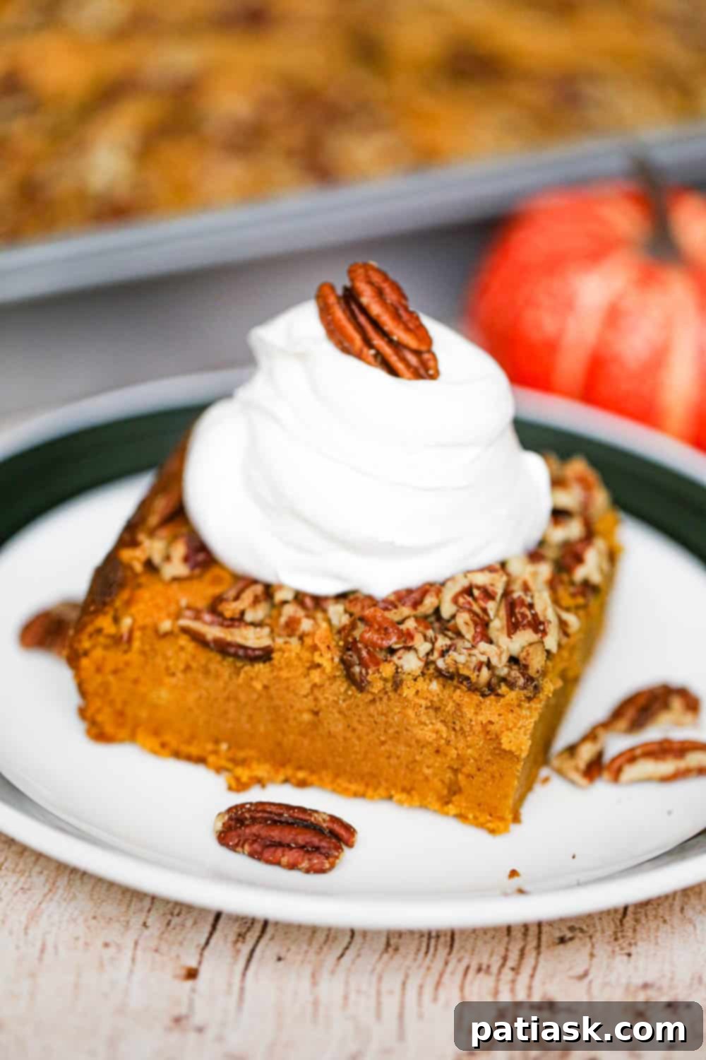 Pumpkin Pie Dream Cake 2 Delicious Pumpkin Pie Cake topped with whipped cream and crunchy pecans