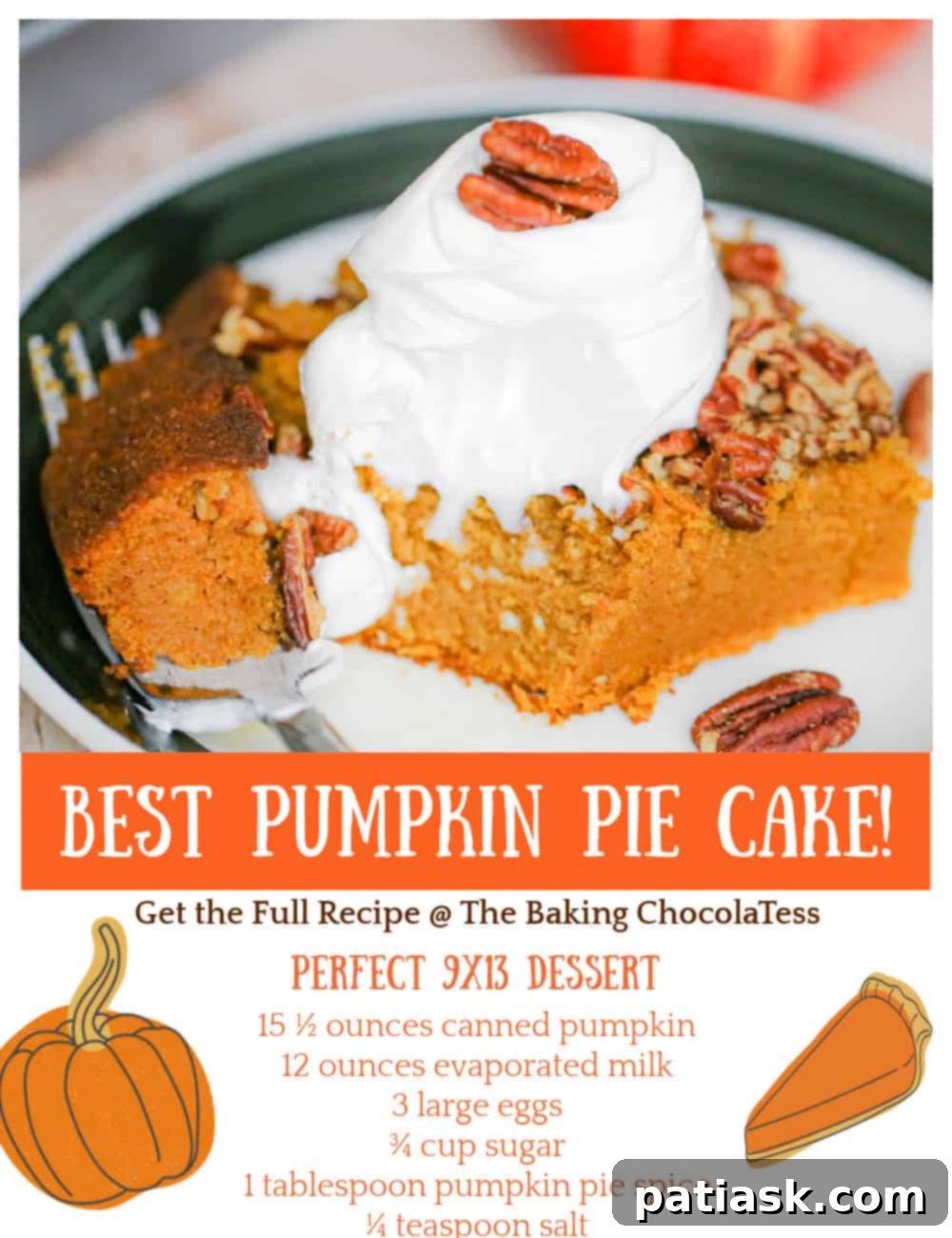 Pumpkin Pie Dream Cake 6 Pumpkin Pie Cake with a single slice removed, ready to be eaten