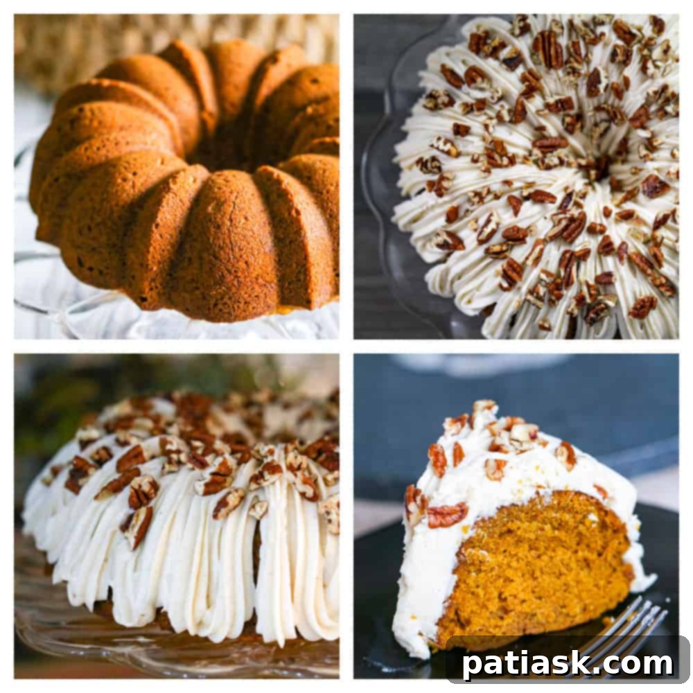 A visually appealing collage of various Pumpkin Bundt Cake angles and slices