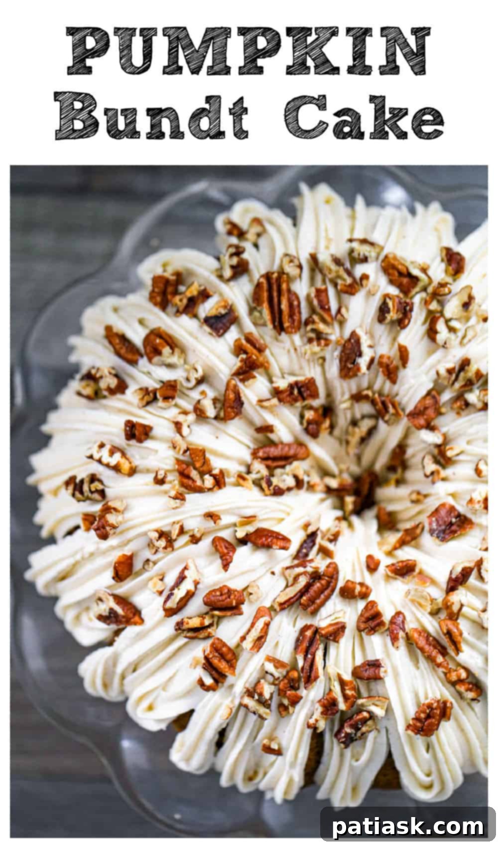 An inviting image representing a fall dessert, possibly a Pumpkin Bundt Cake.