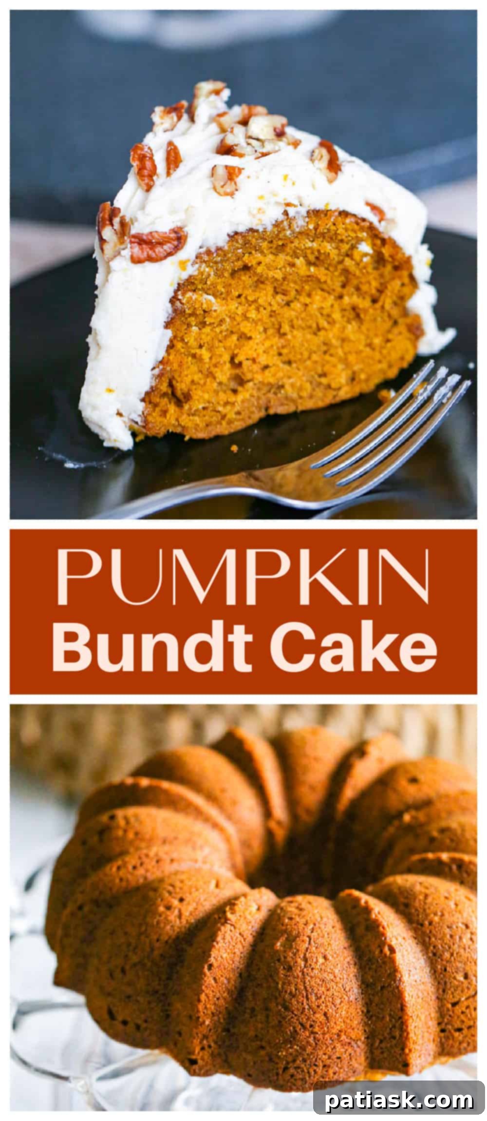 A series of close-up images highlighting the texture and richness of the Pumpkin Bundt Cake