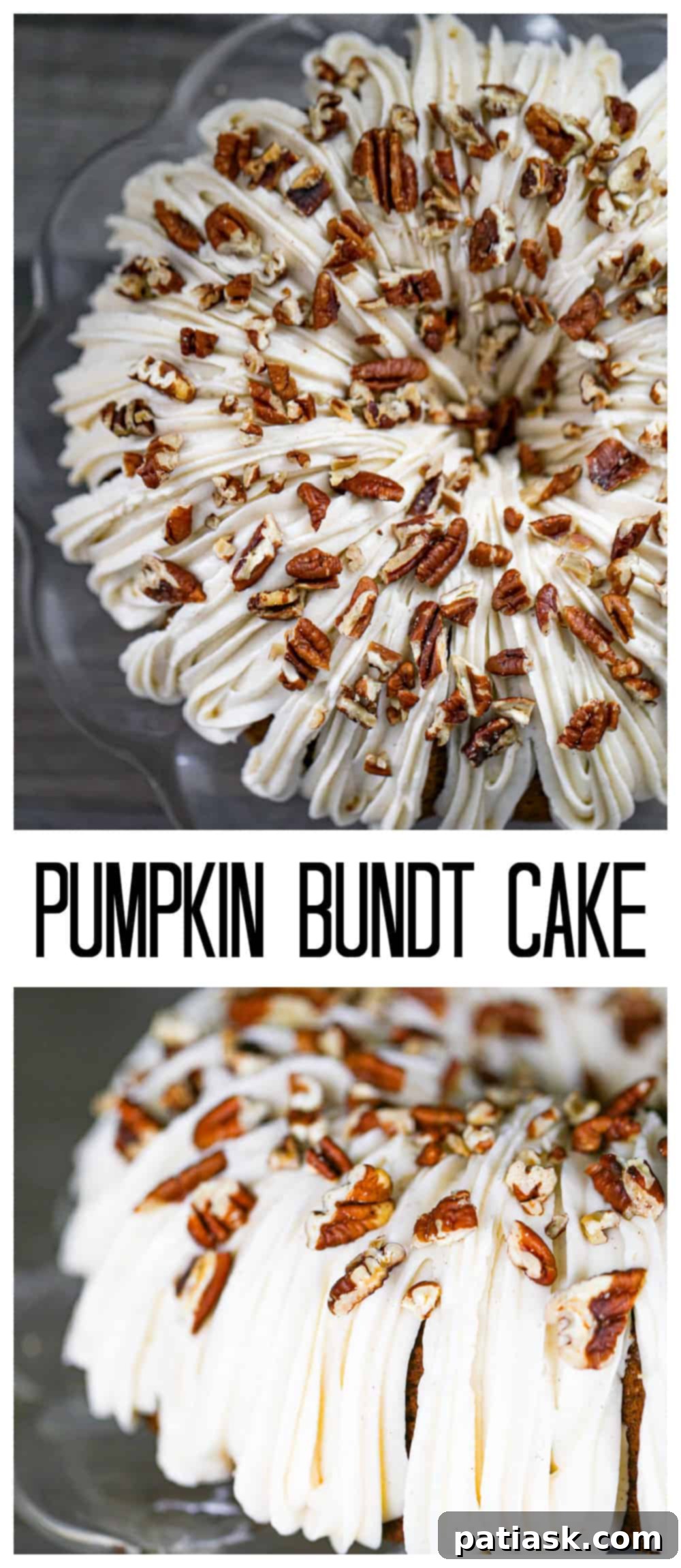 A collage of stunning photos featuring the Pumpkin Bundt Cake, emphasizing its seasonal appeal
