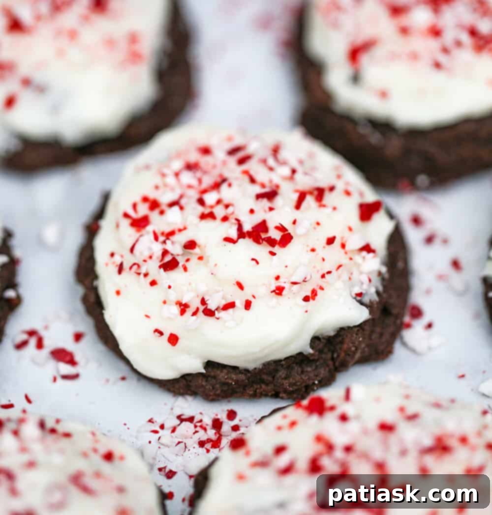 Mint Chocolate Dream Bites 7 A vibrant display of multiple peppermint frosted chocolate cookies, highlighting their festive appeal.