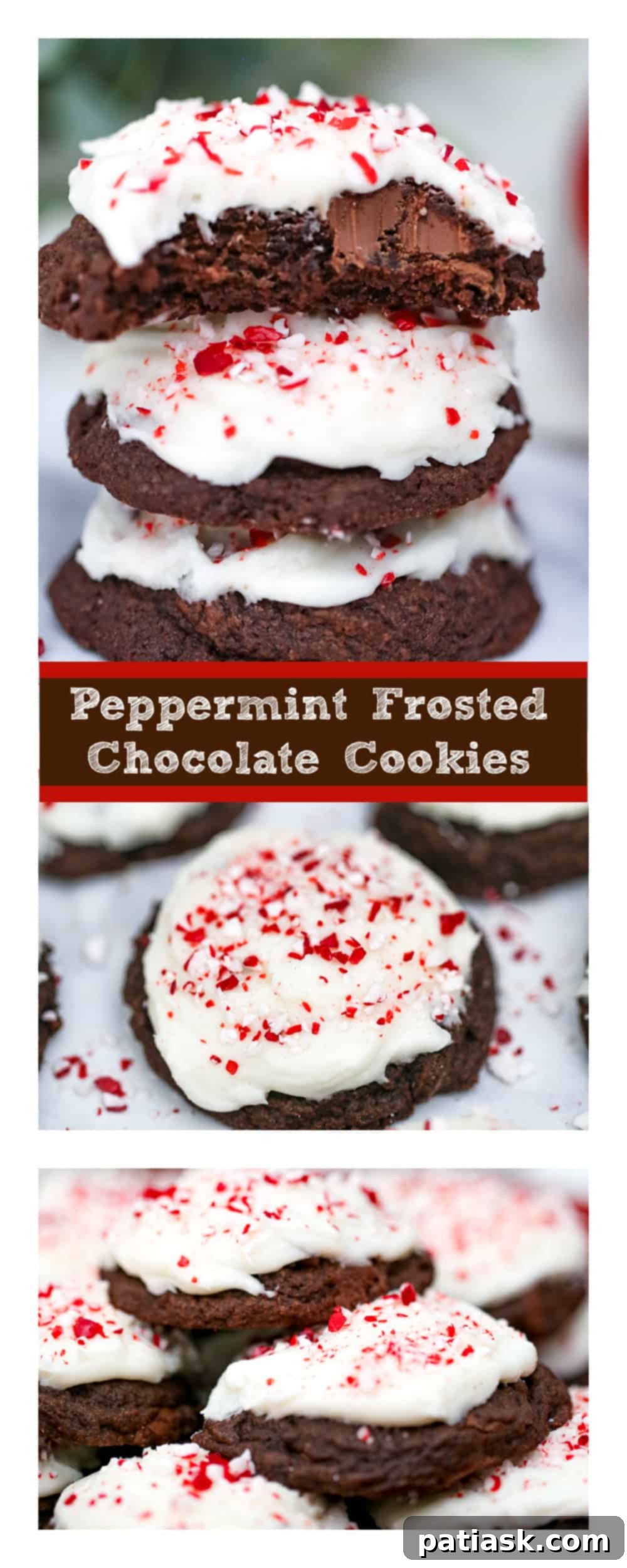 Mint Chocolate Dream Bites 9 A stunning vertical shot of several Peppermint Frosted Chocolate Cookies, perfectly arranged.