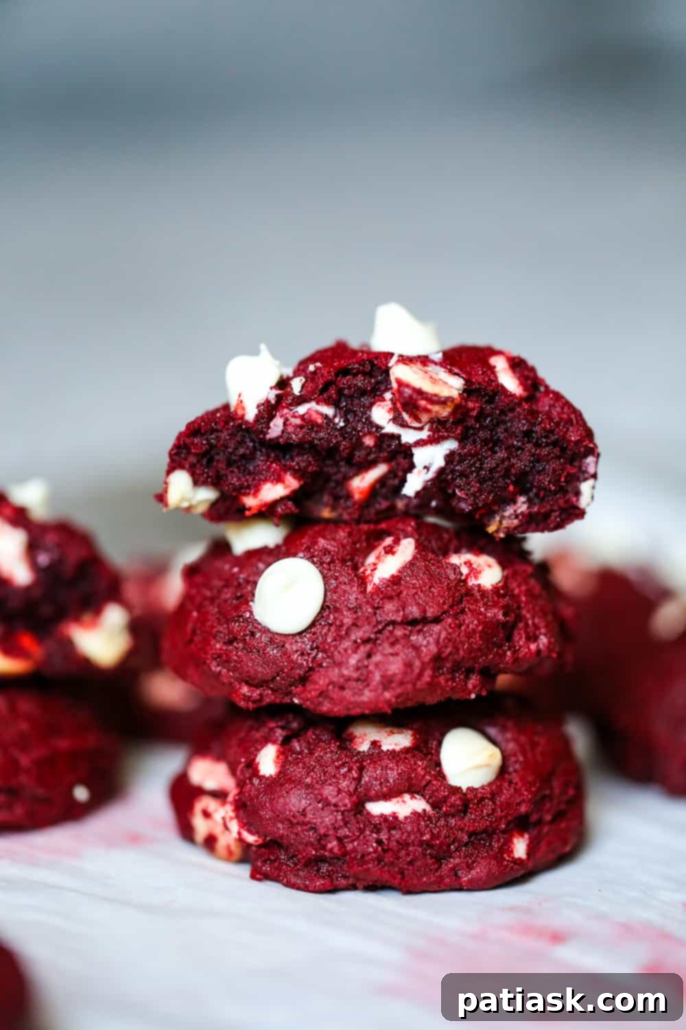 Thick and delicious Red Velvet Levain Cookies, ready to be enjoyed