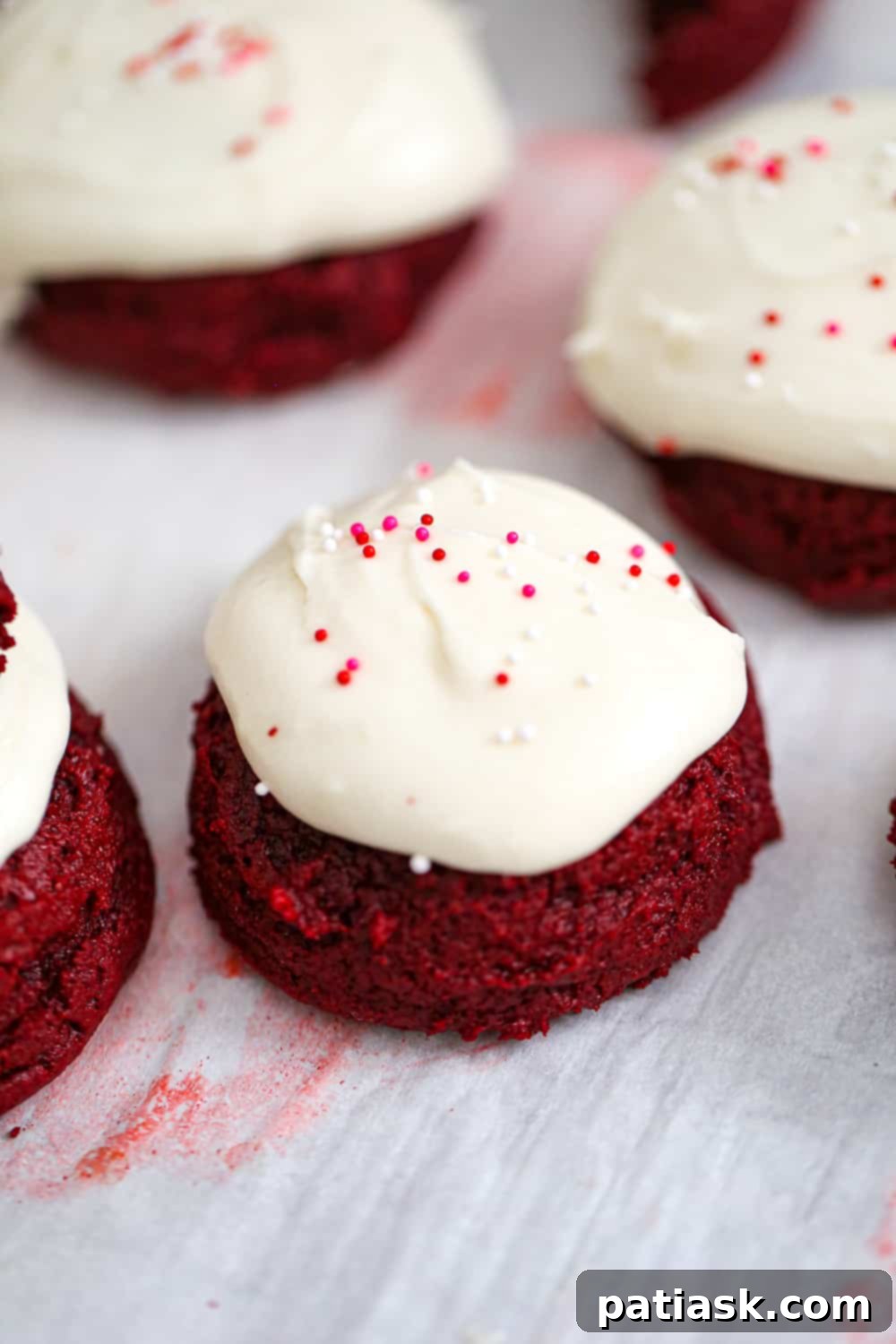Gooey interior of a Red Velvet Levain Cookie