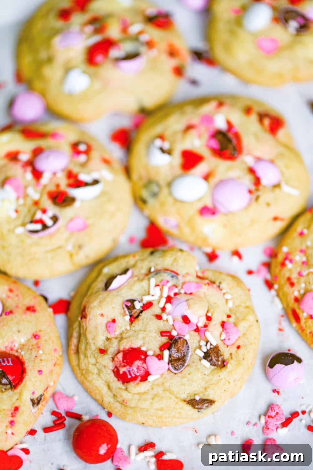 Colorful Valentines M and M Cookies 2 Valentine's Day M&M Cookies recipe red, pink and white chocolate candies