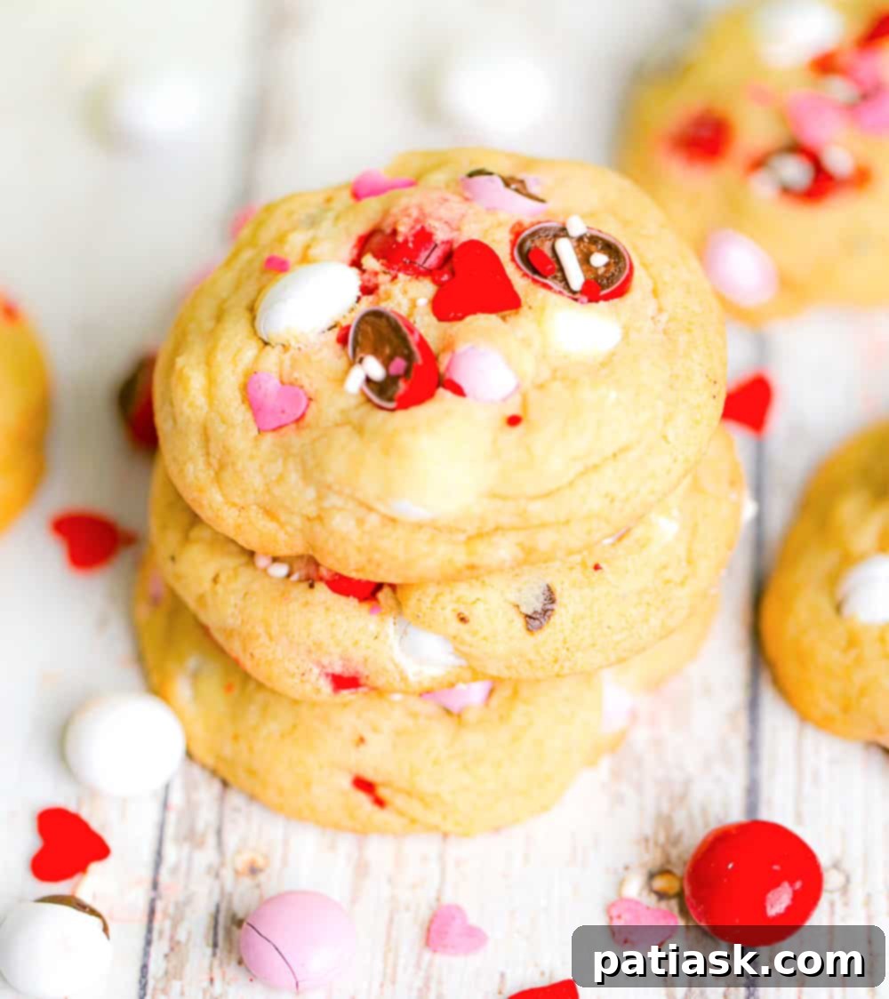 Colorful Valentines M and M Cookies 8 stack of Valentine's Day M&M Cookies