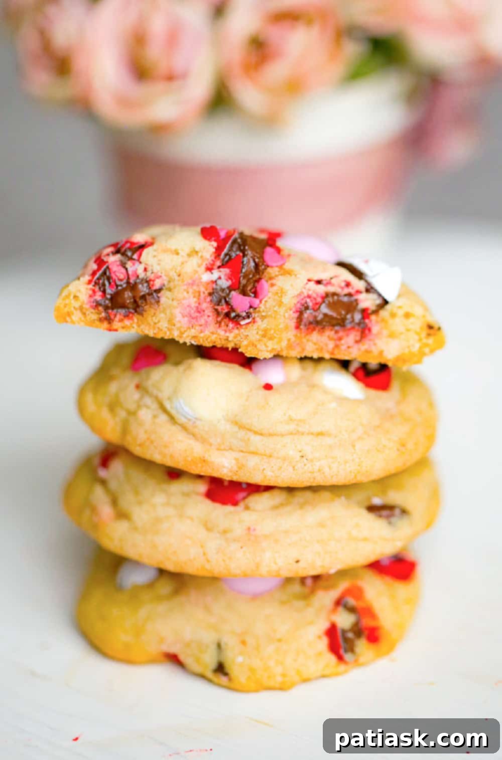 Colorful Valentines M and M Cookies 6 Valentine's Day M&M Cookies recipe red, pink and white chocolate candies