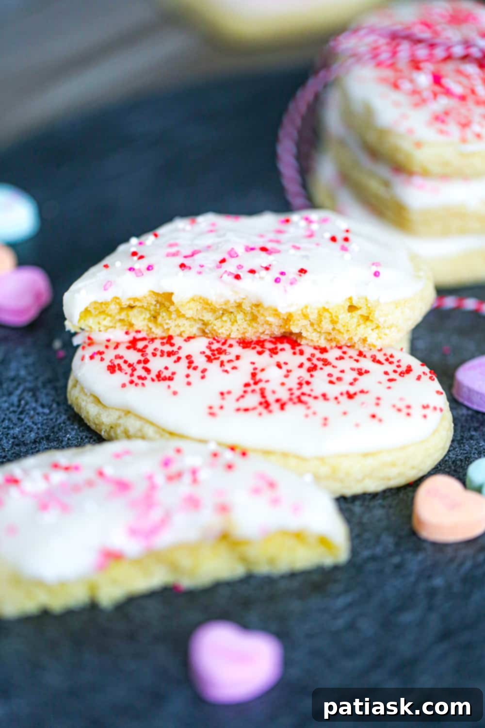 Love-Infused Vanilla Frosted Sugar Cookies 4 Heart-shaped Sugar Cookies for Valentine's Day