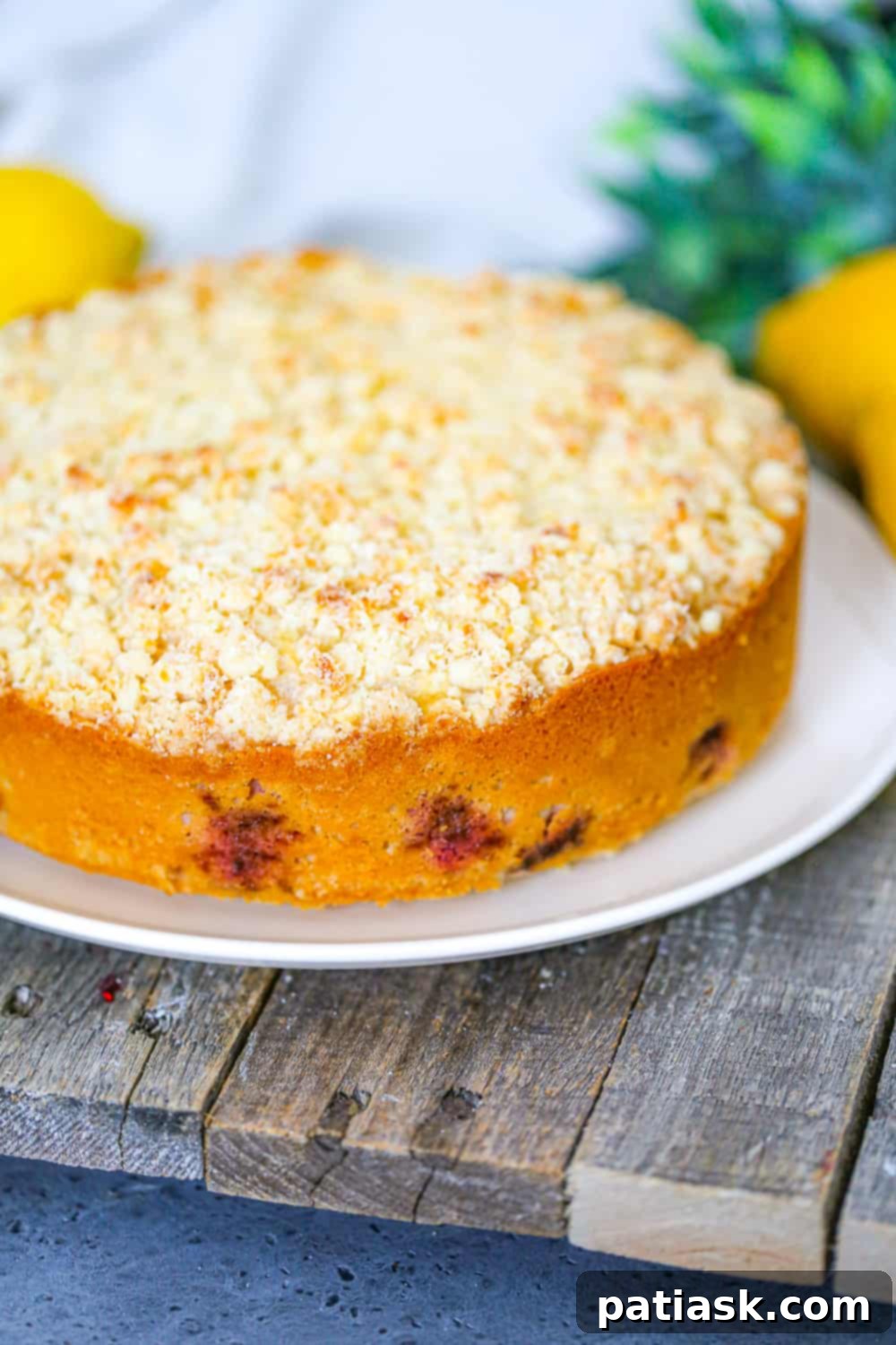 Delicious Lemon Raspberry Crumb Cake ready to serve