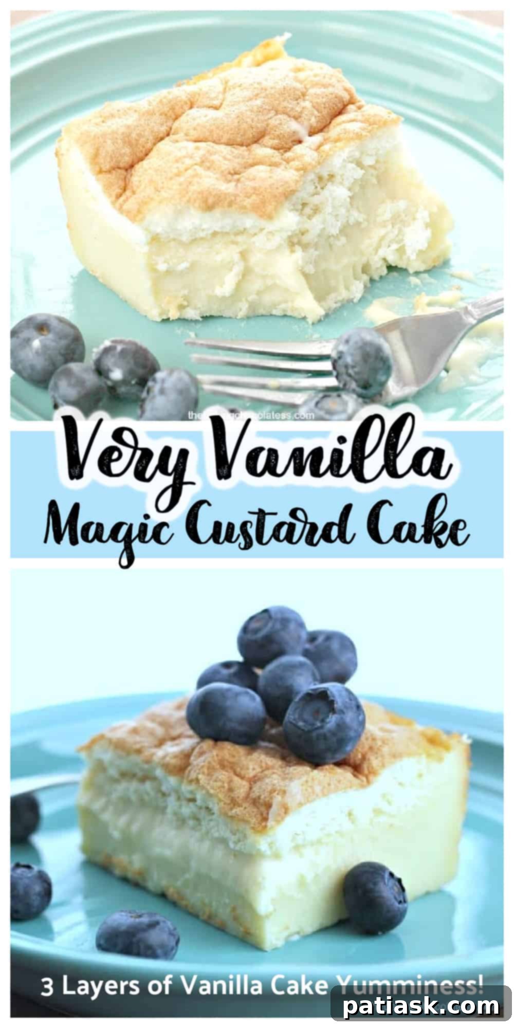 Vanilla's Layered Custard Dream 8 Another tall, narrow image of the Very Vanilla Magic Custard Cake, perfect for Pinterest