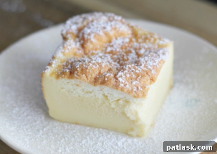 Vanilla's Layered Custard Dream 5 A whole Very Vanilla Magic Custard Cake resting on a wire rack, freshly baked