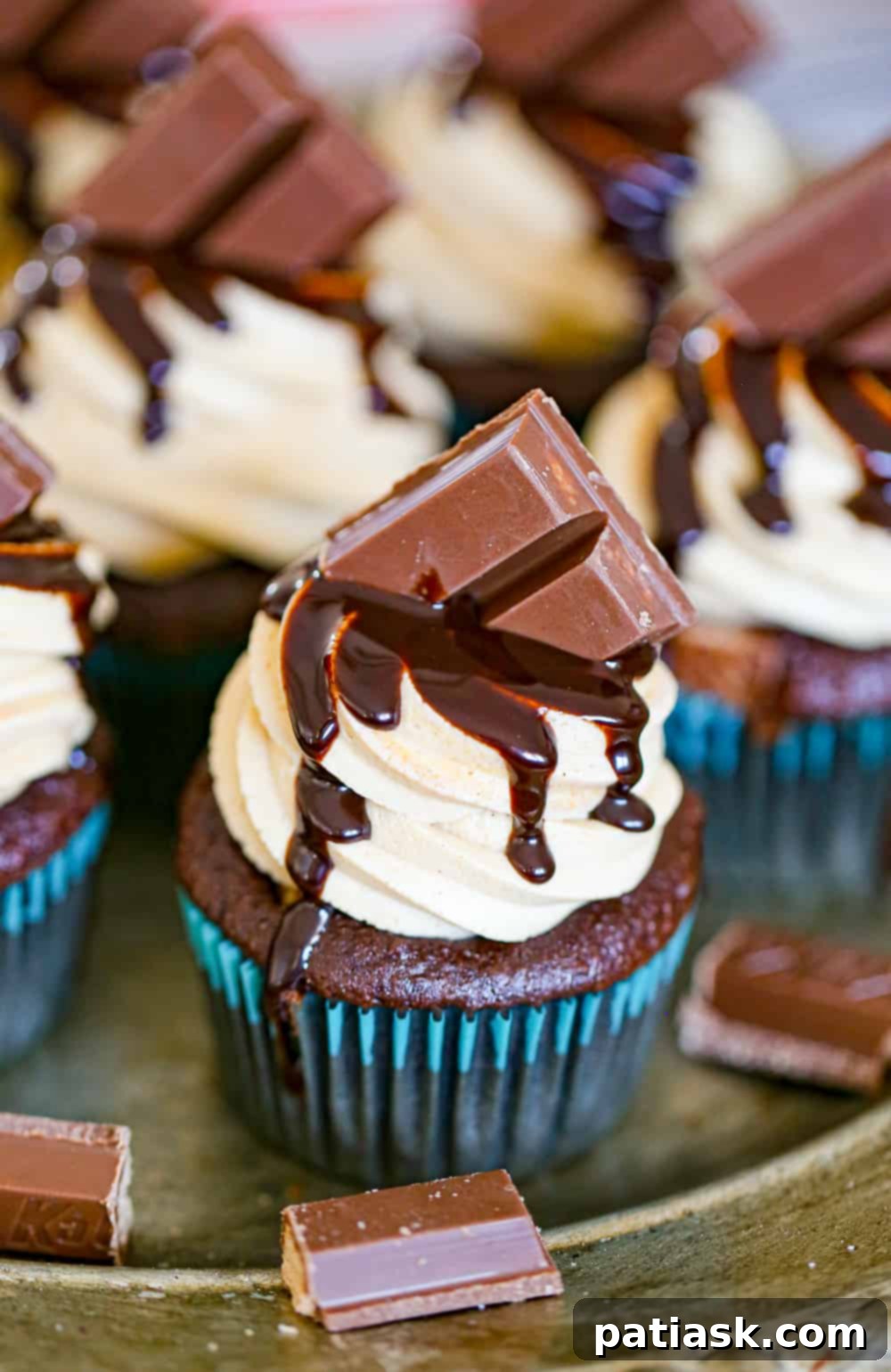 Decadent Kit Kat Cupcakes 2 Ultimate Kit Kat Cupcakes: Delicious Chocolate Cupcakes with Peanut Butter Frosting and Kit Kat Candy Topping