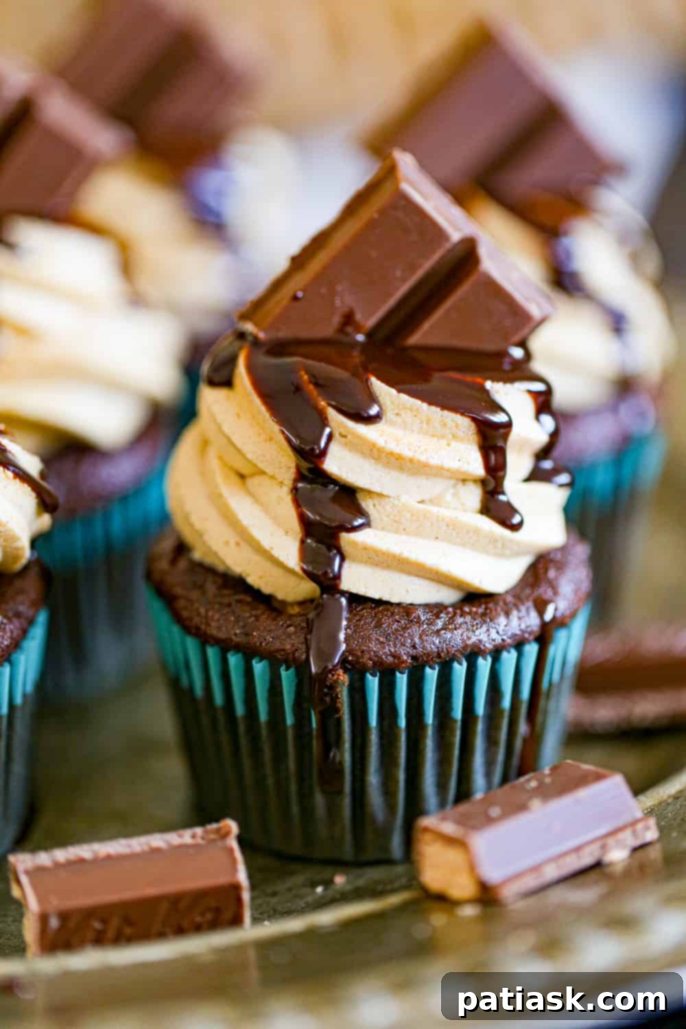Decadent Kit Kat Cupcakes 4 Prepared Ultimate Kit Kat Cupcakes ready for serving