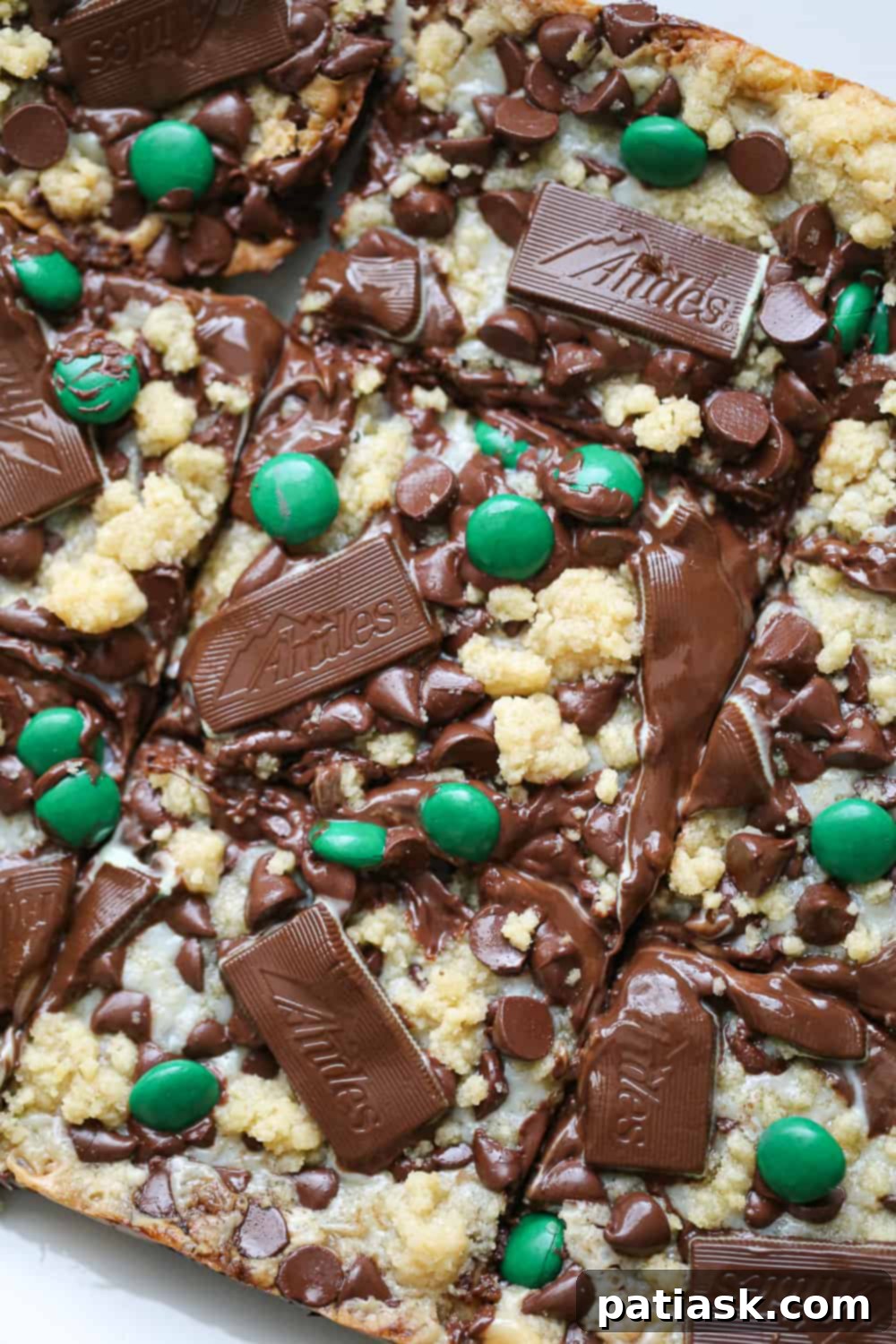 Mint Chocolate Chip Bars 3 Gooey Chocolate Mint Bars with Sweetened Condensed Milk ready to be served