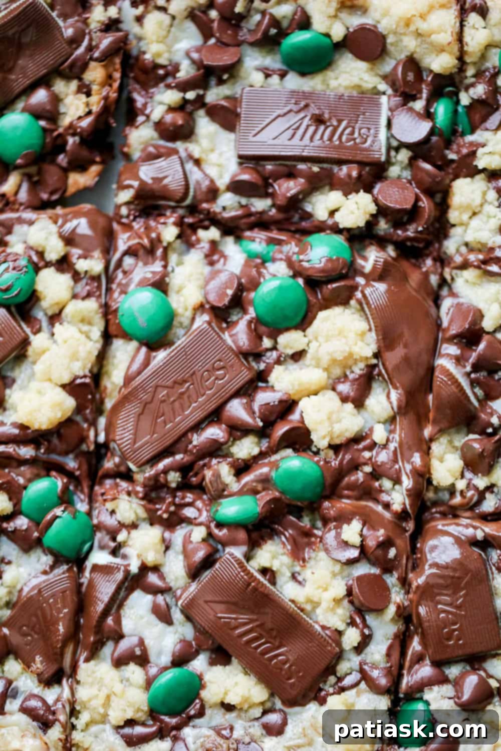 Mint Chocolate Chip Bars 5 Chocolate Mint Bars with condensed milk and Andes mints fresh out of the oven