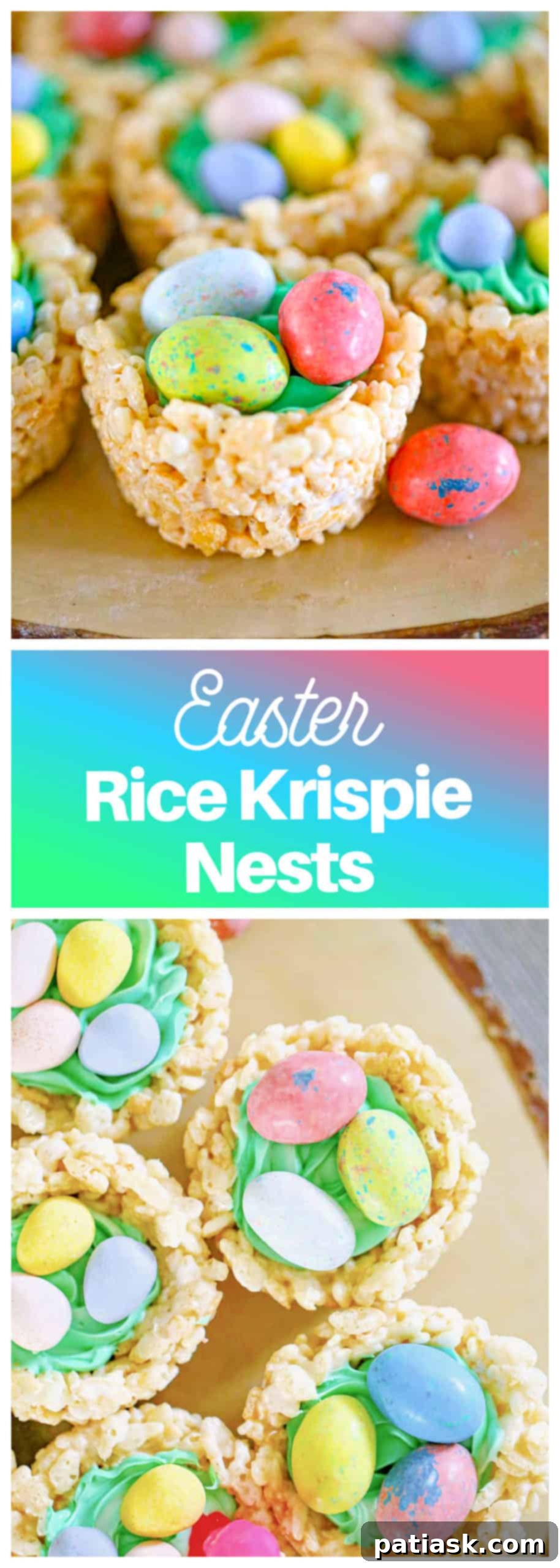 Easter Egg Crispy Nests 7 Long image banner of multiple Easter Rice Krispie Nests