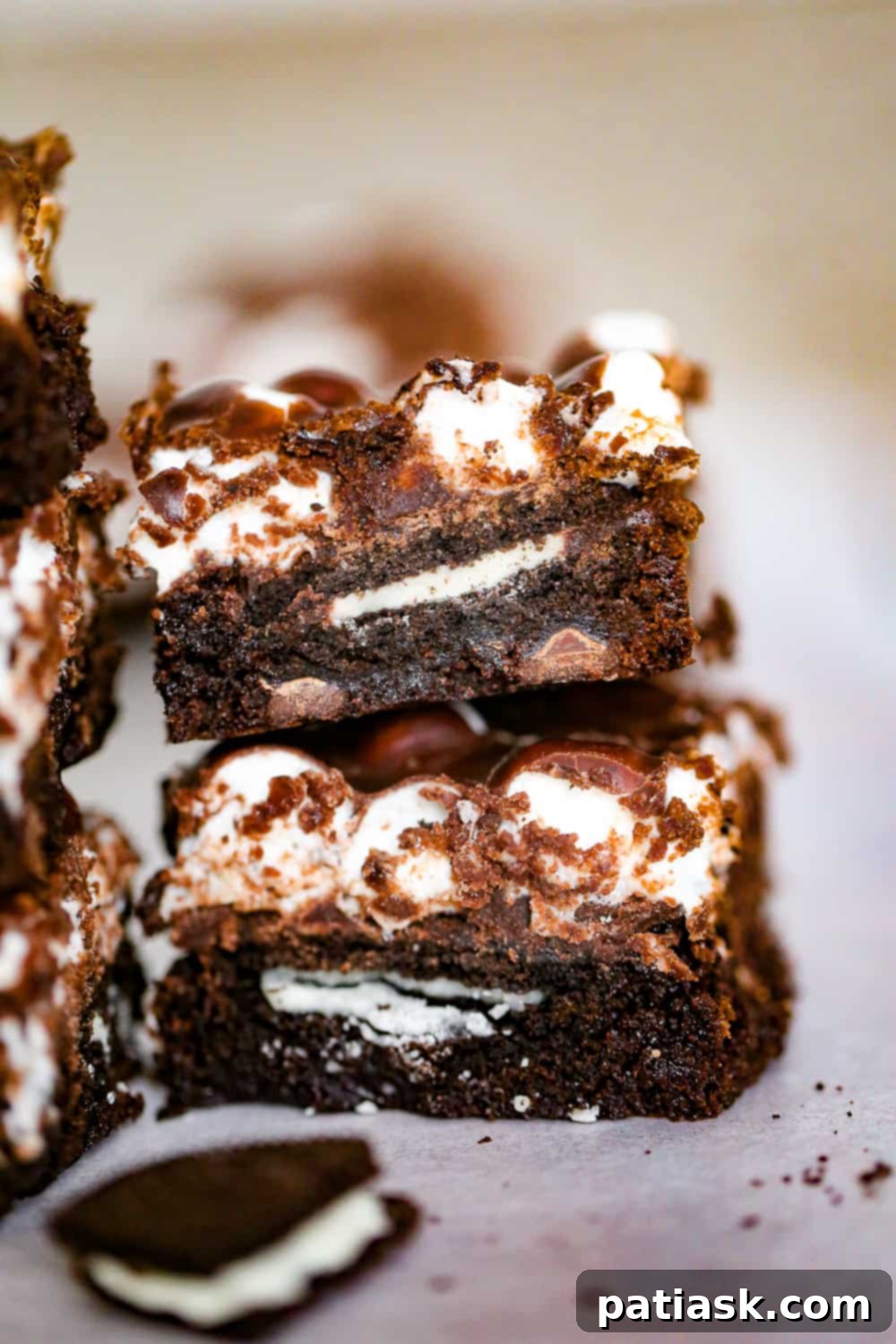 Ultimate Mississippi Mud Oreo Brownies 9 stack of Mississippi Mud Oreo Brownies