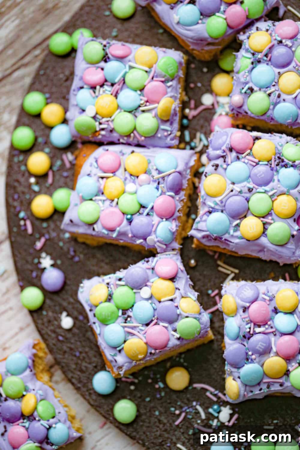 A pan of freshly baked Mermaid Cookie Bars, before frosting, showing a golden-brown edge.