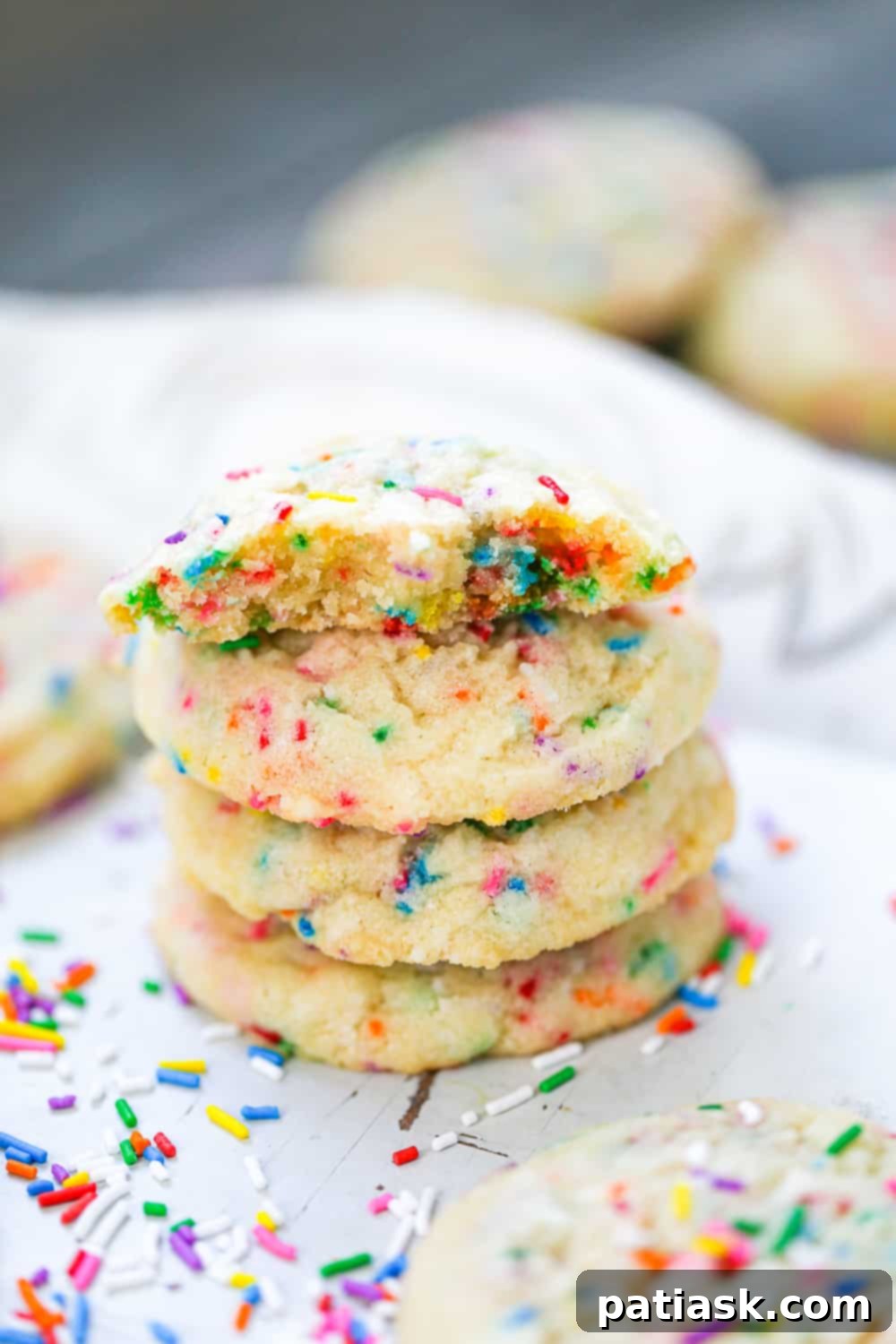 Close-up of baked sprinkle sugar cookies with a crispy edge and soft center