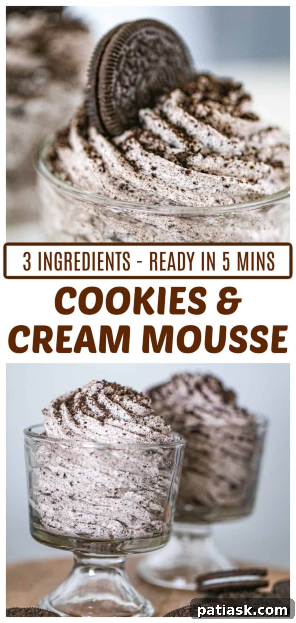 Effortless 3-Ingredient Cookies and Cream Mousse 10 Fluffy dessert in glasses with chocolate sandwich cookies