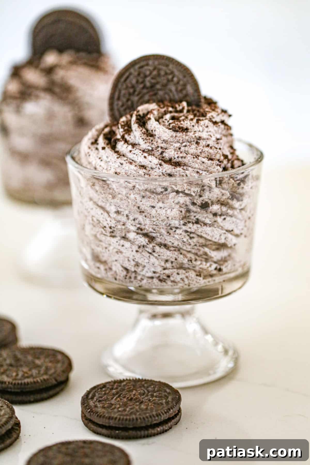 Effortless 3-Ingredient Cookies and Cream Mousse 3 Close-up of a serving of 3 Ingredient Oreo Mousse
