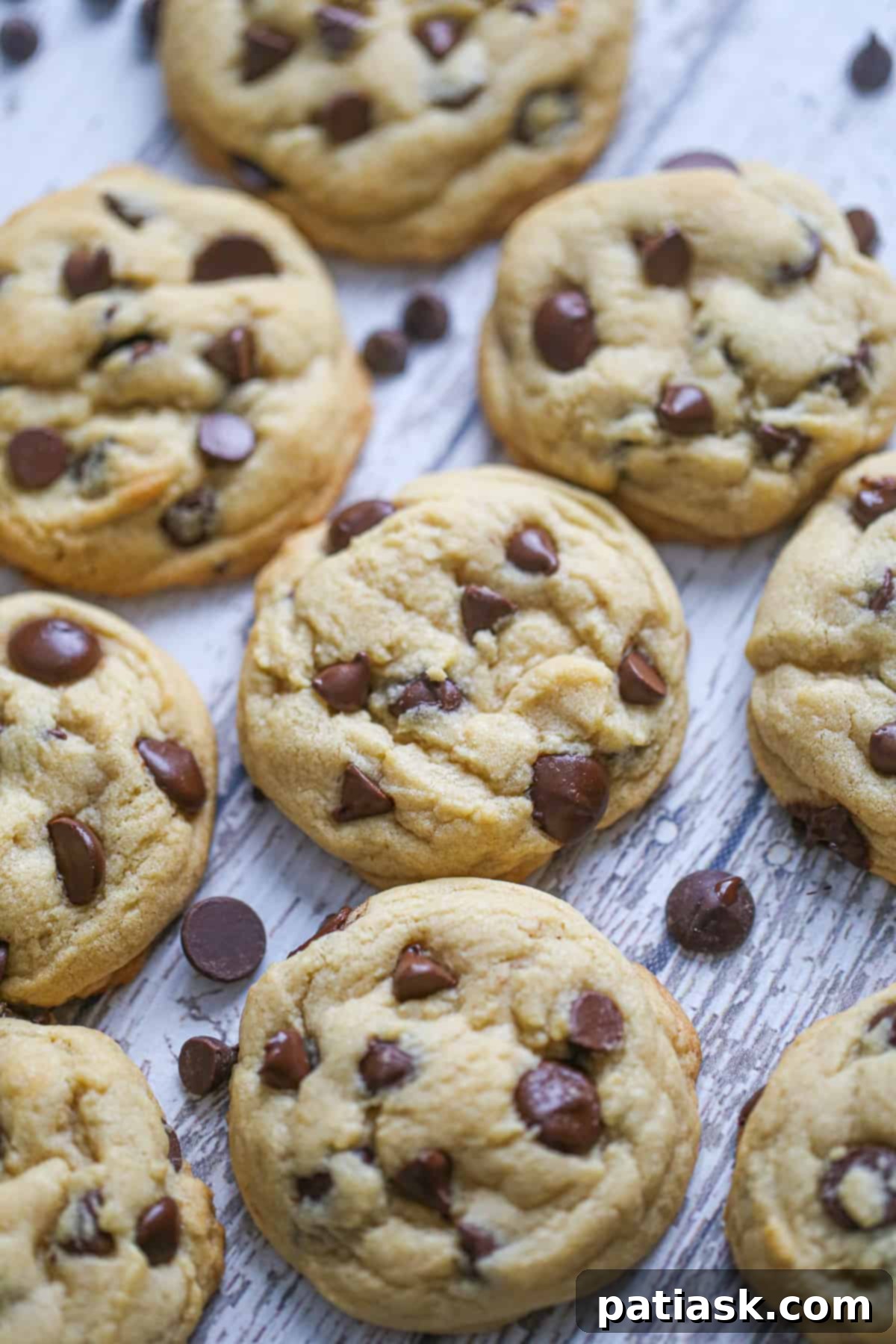 Ultimate Chocolate Chip Cookies 3 Close-up of a stack of Best-Ever Chocolate Chip Cookies, showcasing their thick and chewy texture