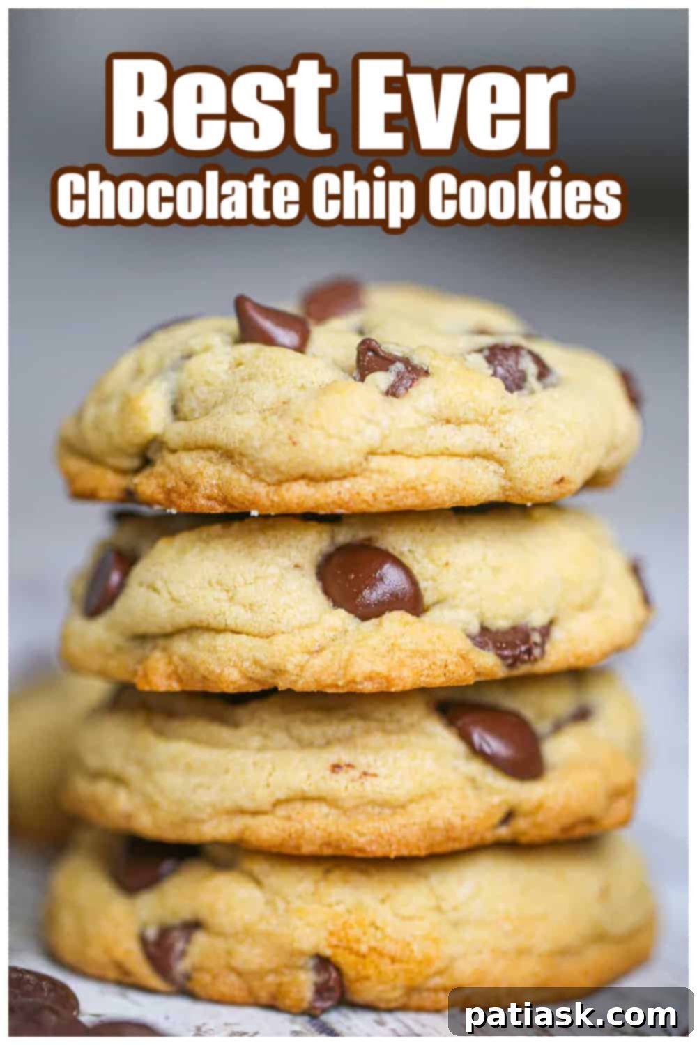 Ultimate Chocolate Chip Cookies 12 A close-up shot of a single chocolate chip cookie, highlighting its texture and melted chocolate