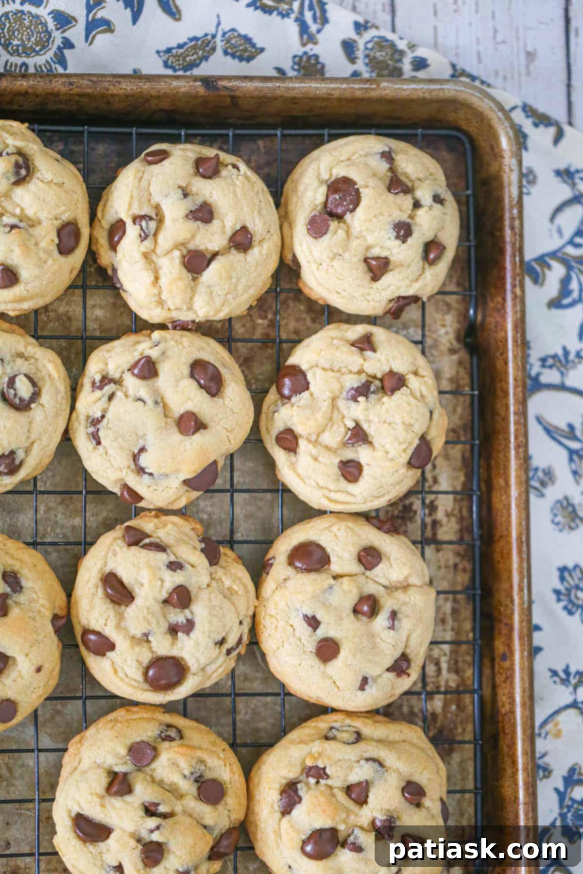Ultimate Chocolate Chip Cookies 4 A perfectly baked, thick chocolate chip cookie with melty chocolate chips, ready to be enjoyed