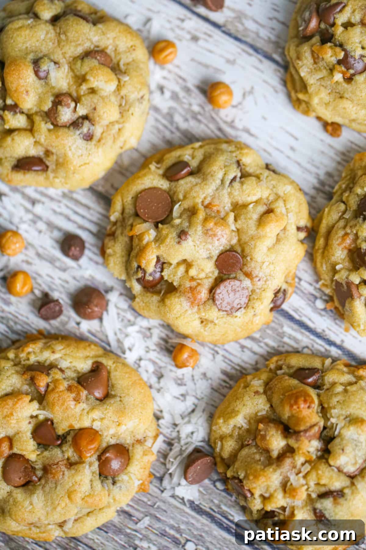 Decadent Samoa Chocolate Chip Delights 4 Best Ever Samoa Chocolate Chip Cookies on a cooling rack