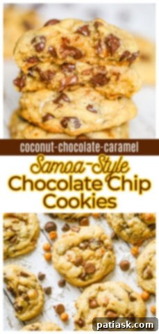 Decadent Samoa Chocolate Chip Delights 8 Samoa Chocolate Chip Cookies on a plate
