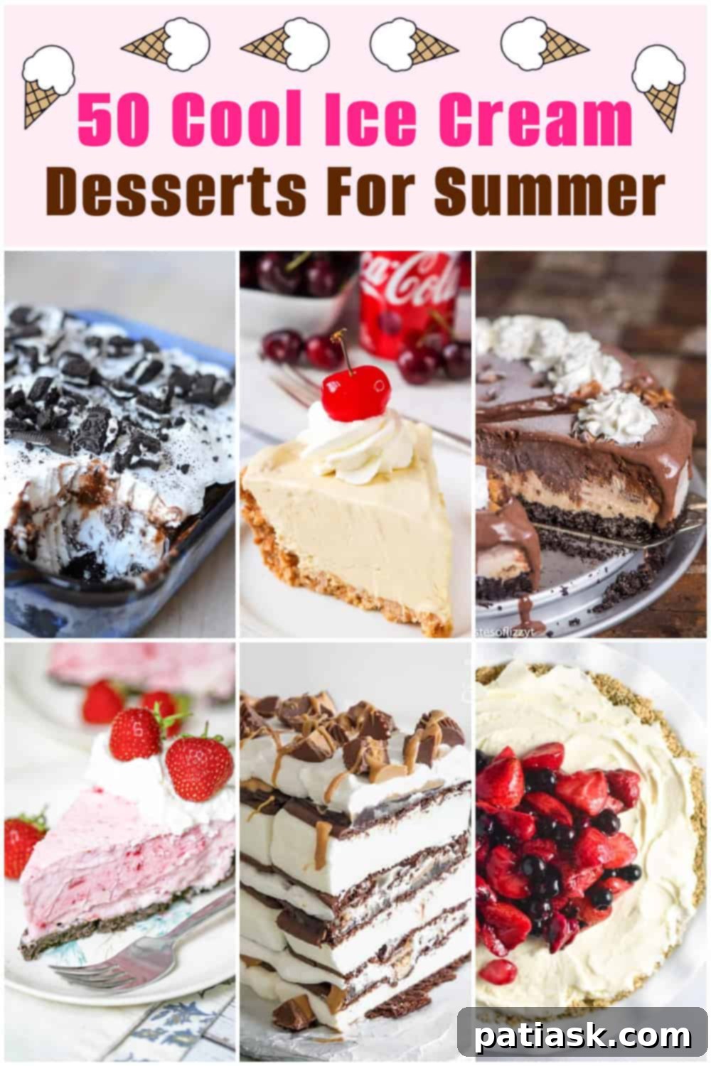 50 Sublime Ice Cream Treats to Savor This Summer 2 A vibrant display of various cool ice cream desserts, including pies, cakes, and scoops, perfect for summer entertaining
