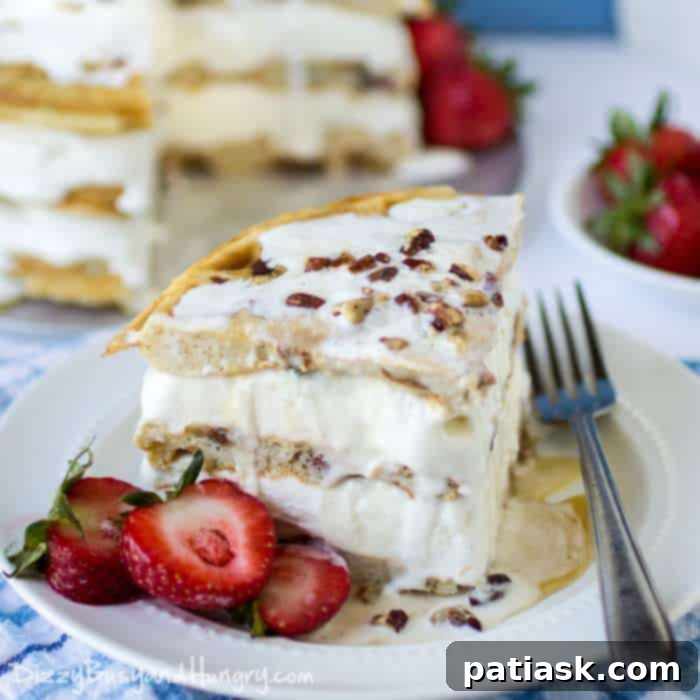 50 Sublime Ice Cream Treats to Savor This Summer 20 Maple Bacon Waffle Ice Cream Cake, decadent and delicious.