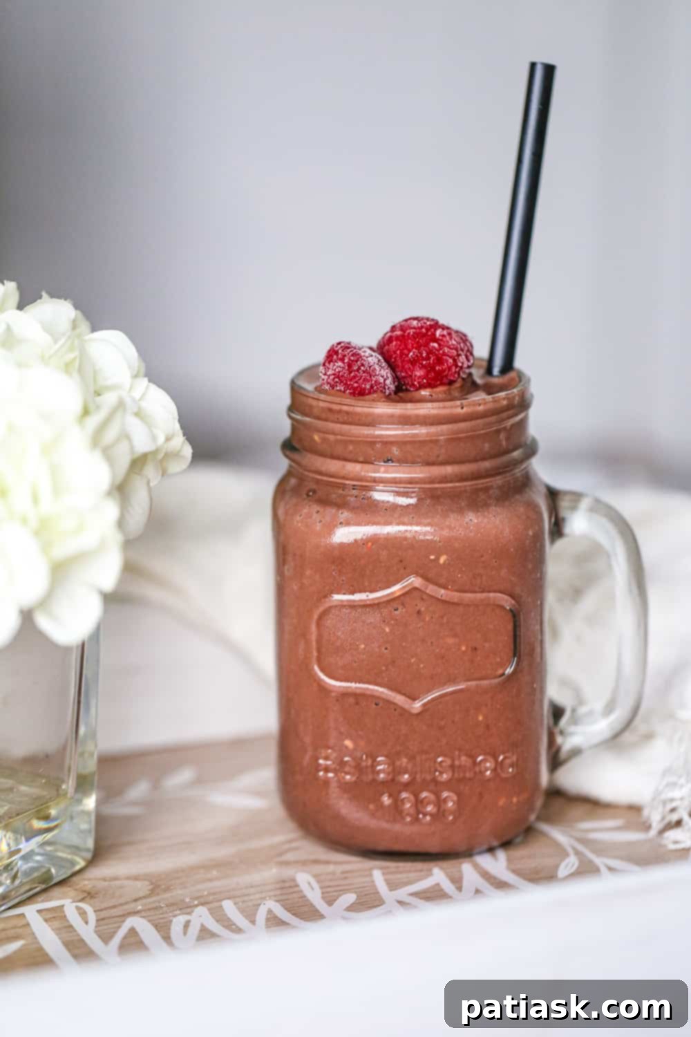 Decadent Dark Chocolate Raspberry Banana Smoothie 2 healthy dark chocolate banana smoothie recipe raspberries easy